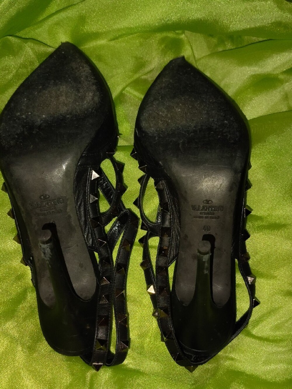 Valentino Garavani Black Pointed Studded Strappy Heels - Picture 7 of 16
